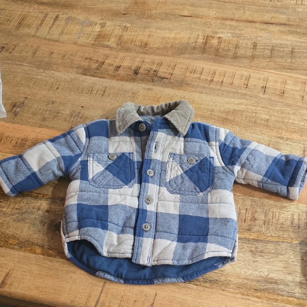 GAP Blue and Cream Plaid Button Down Jacket